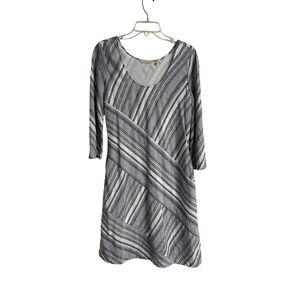 Soft Surroundings Blue White Striped Linen Blend Dress 3/4 Sleeves Small Coastal